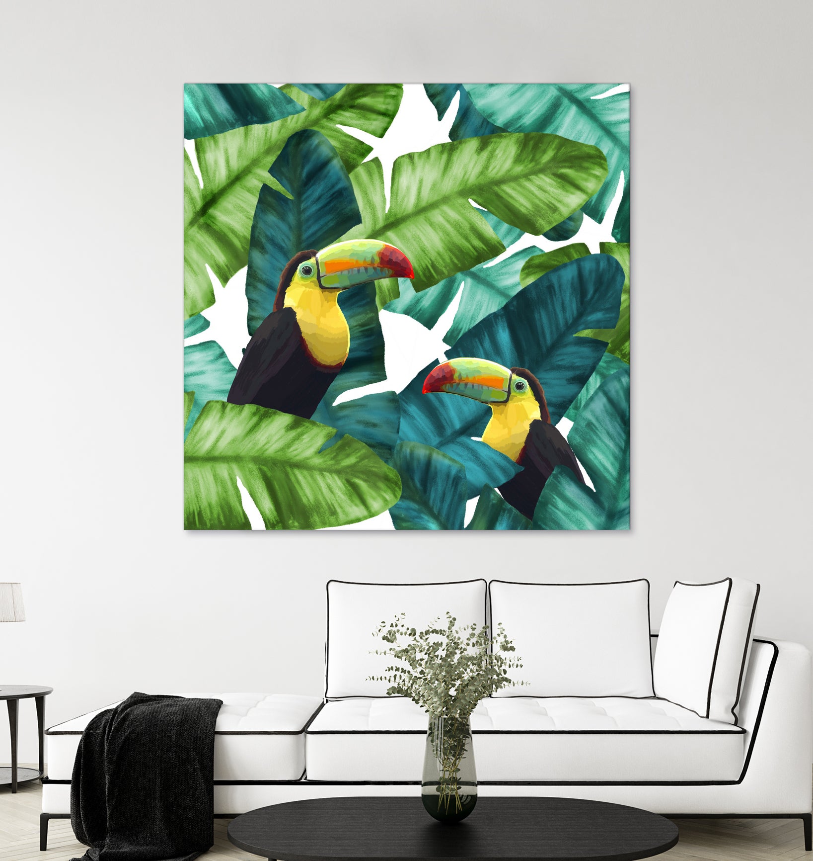 Toucans Tropical Banana Leaves Pattern by Brigitte Carre on GIANT ART - green digital painting