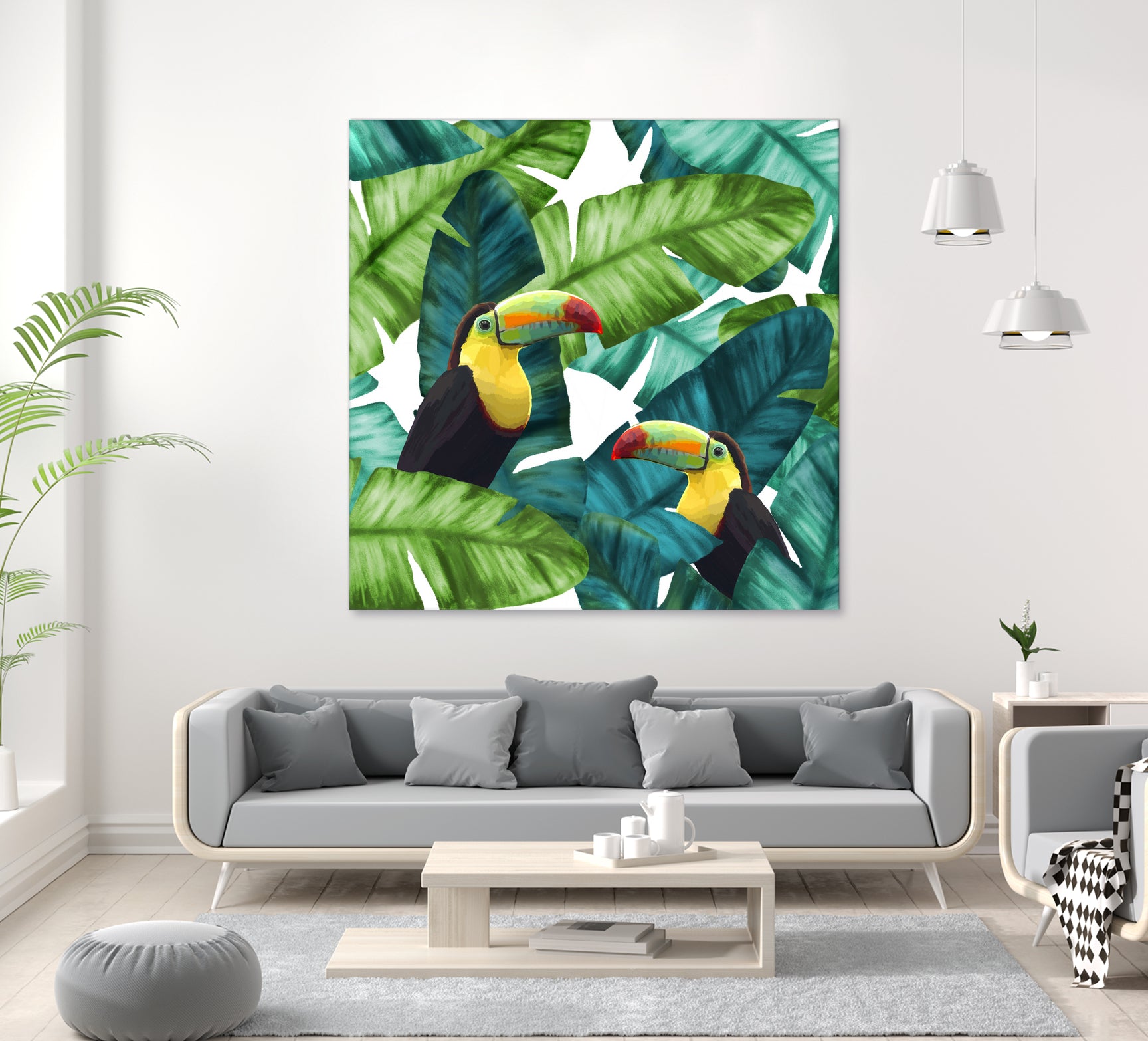 Toucans Tropical Banana Leaves Pattern by Brigitte Carre on GIANT ART - green digital painting