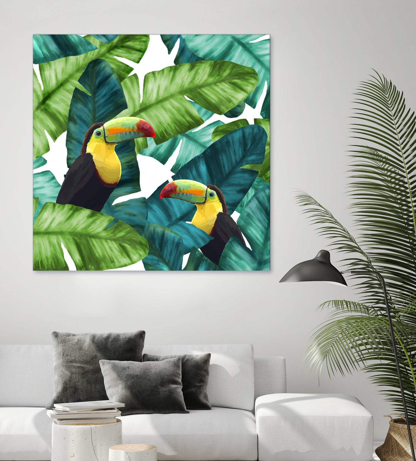 Toucans Tropical Banana Leaves Pattern by Brigitte Carre on GIANT ART - green digital painting