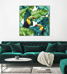 Toucans Tropical Banana Leaves Pattern by Brigitte Carre on GIANT ART - green digital painting