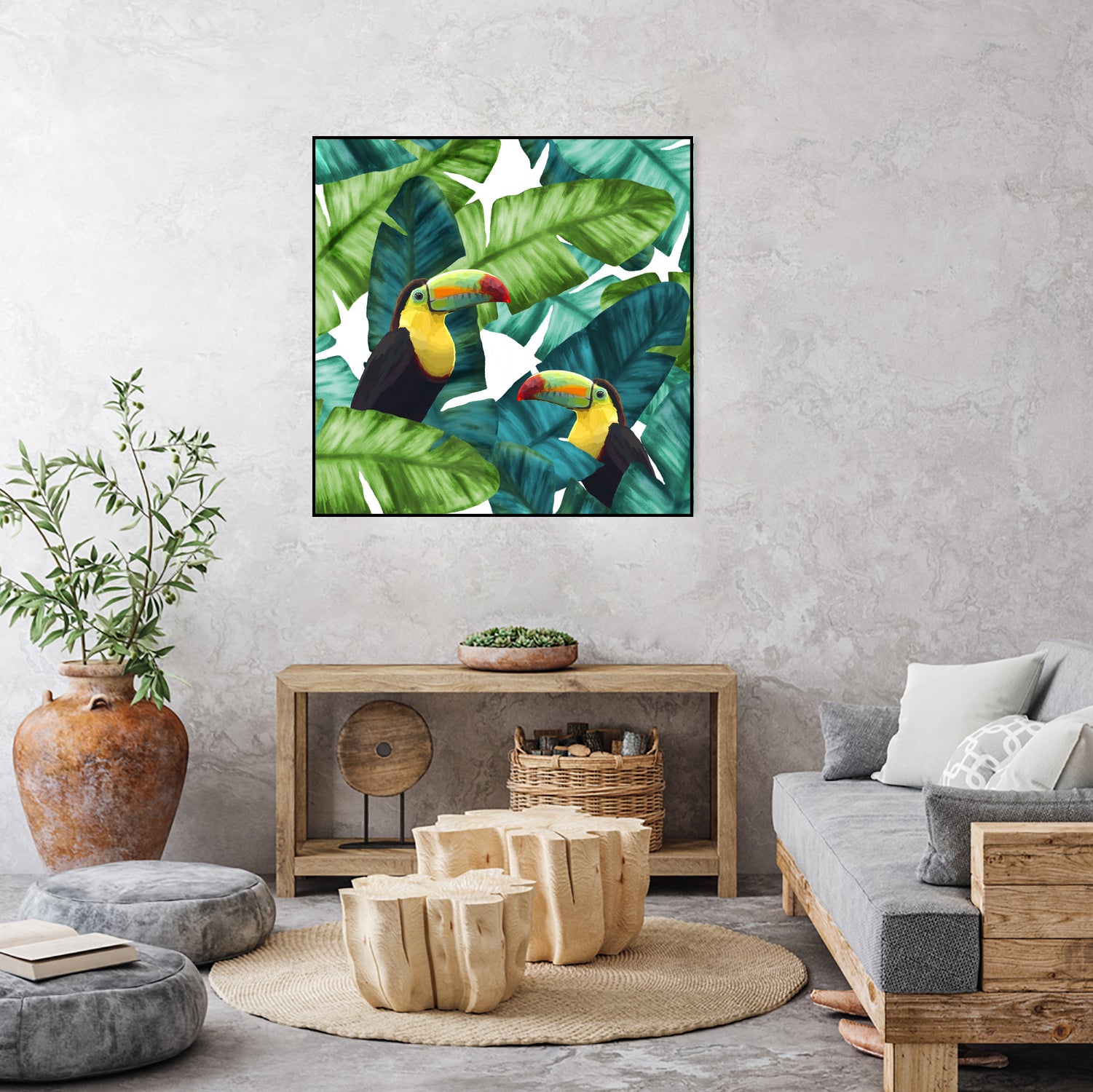 Toucans Tropical Banana Leaves Pattern by Brigitte Carre on GIANT ART - green digital painting