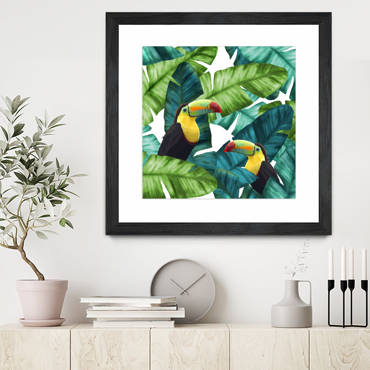 Toucans Tropical Banana Leaves Pattern by Brigitte Carre on GIANT ART - green digital painting