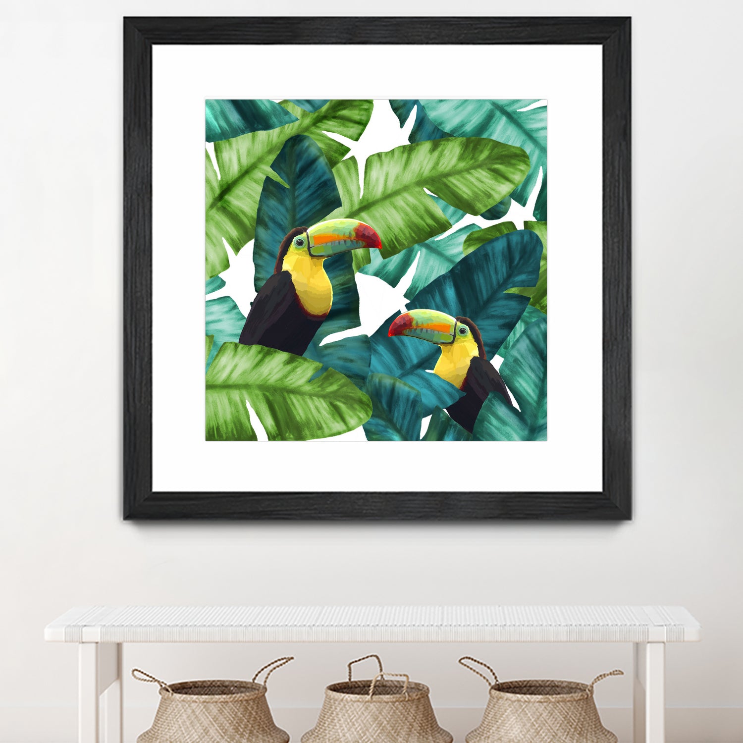 Toucans Tropical Banana Leaves Pattern by Brigitte Carre on GIANT ART - green digital painting