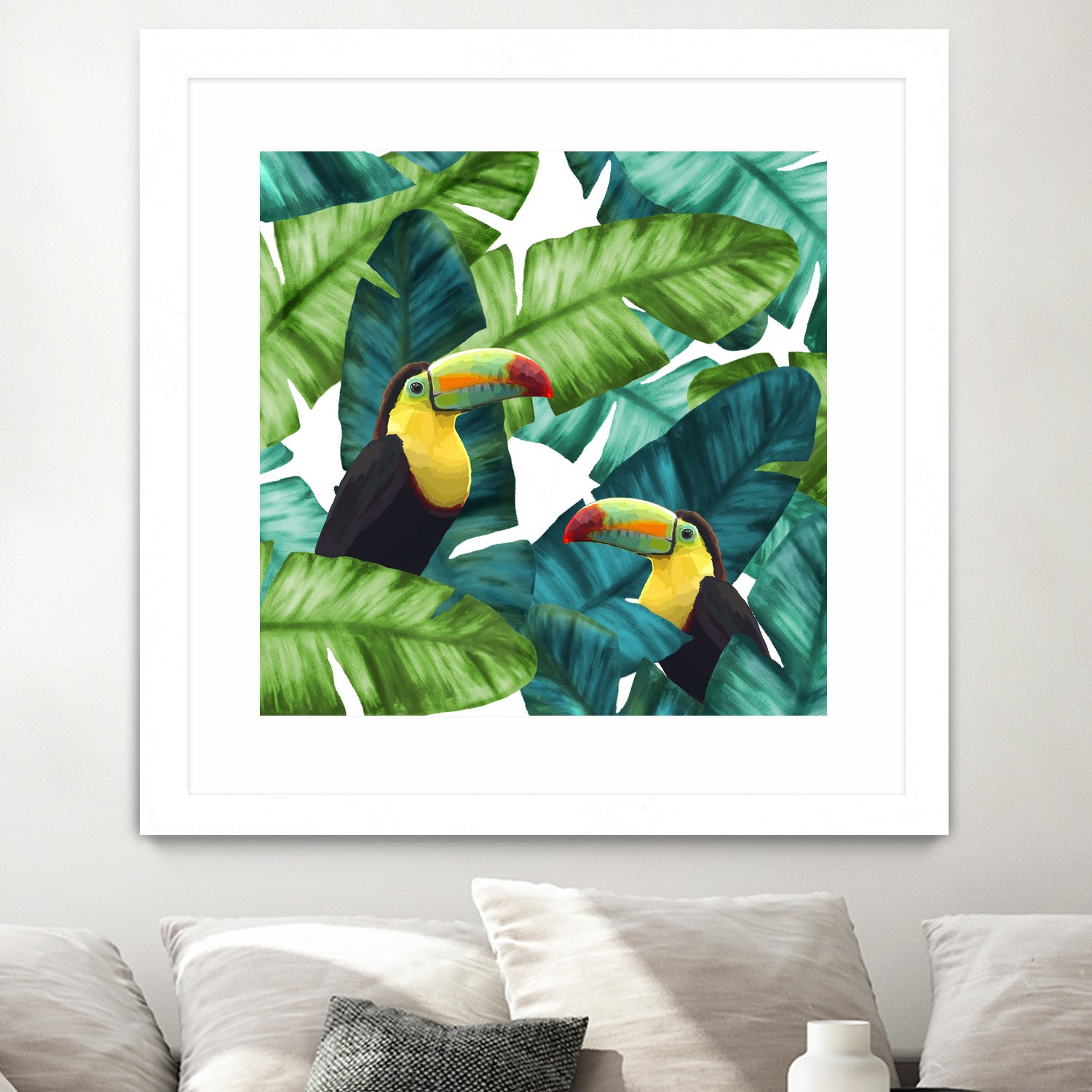 Toucans Tropical Banana Leaves Pattern by Brigitte Carre on GIANT ART - green digital painting