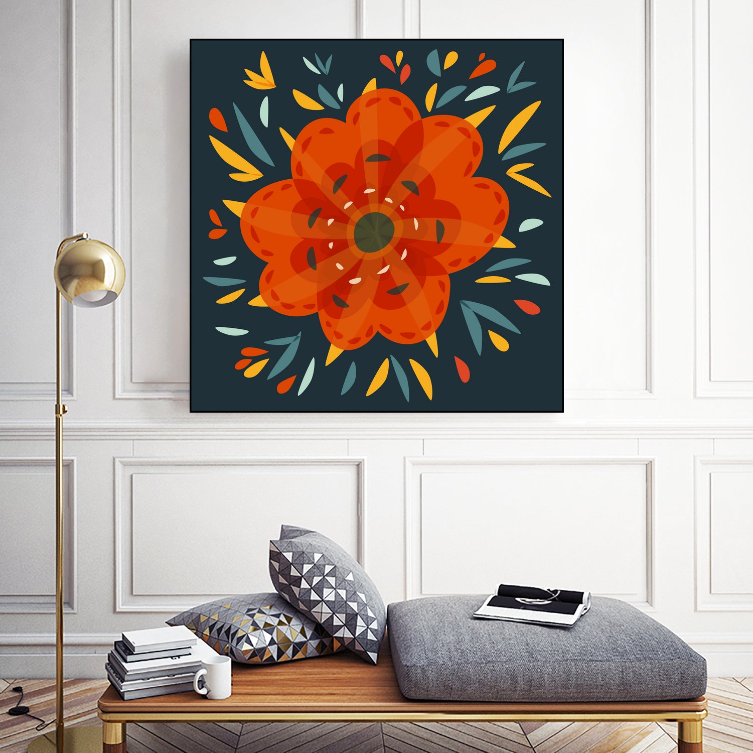 Whimsical Decorative Orange Flower by Boriana Giormova on GIANT ART - orange digital drawing