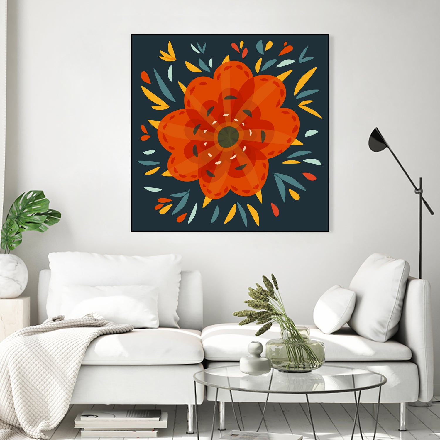 Whimsical Decorative Orange Flower by Boriana Giormova on GIANT ART - orange digital drawing