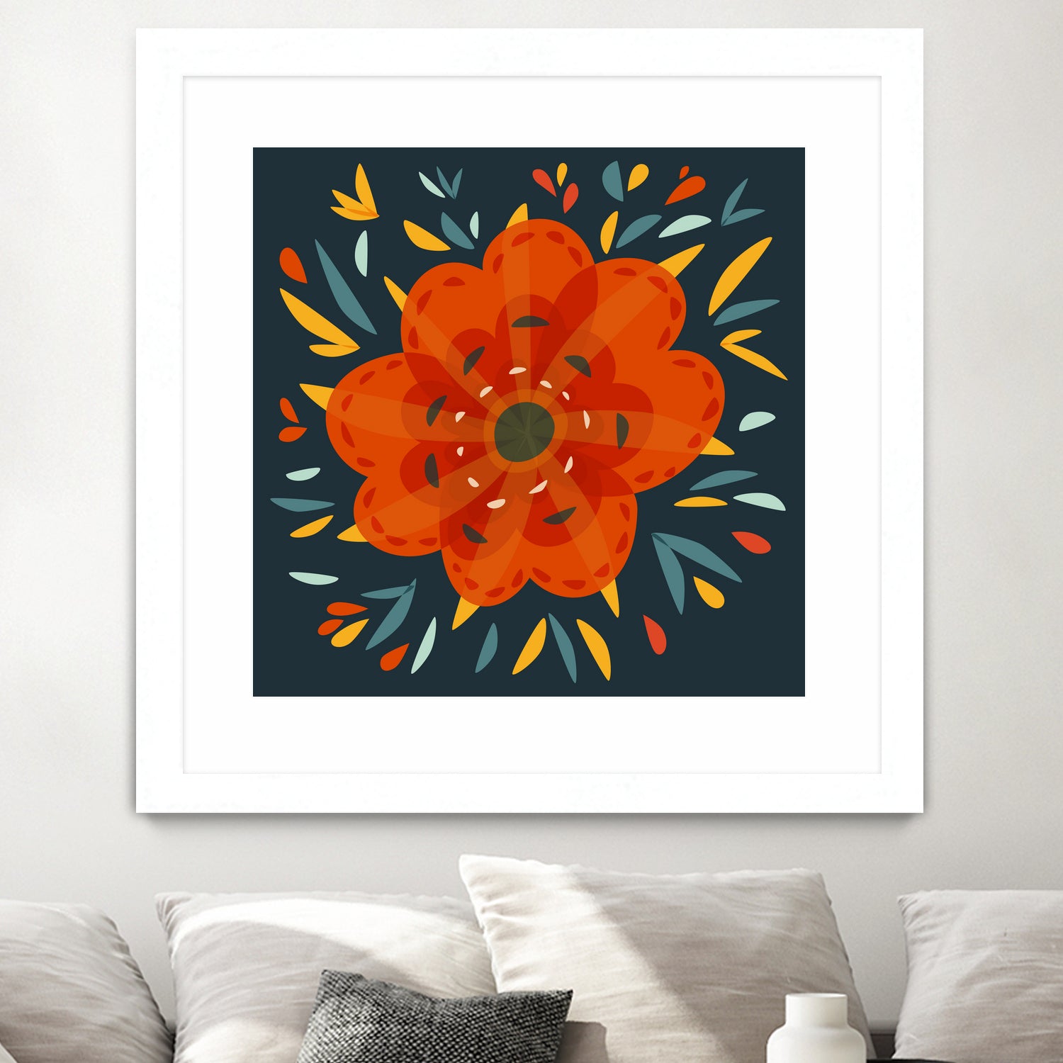 Whimsical Decorative Orange Flower by Boriana Giormova on GIANT ART - orange digital drawing