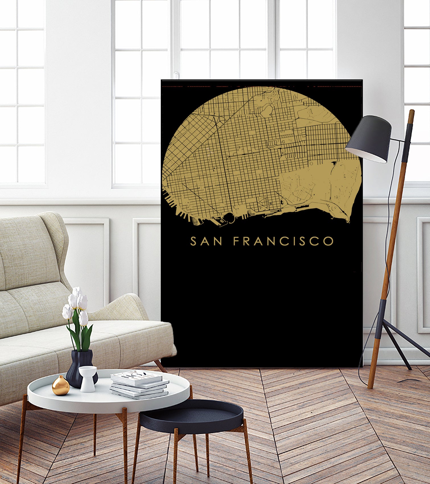 San Francisco city map gold by Javier Ruiz on GIANT ART - brown digital drawing