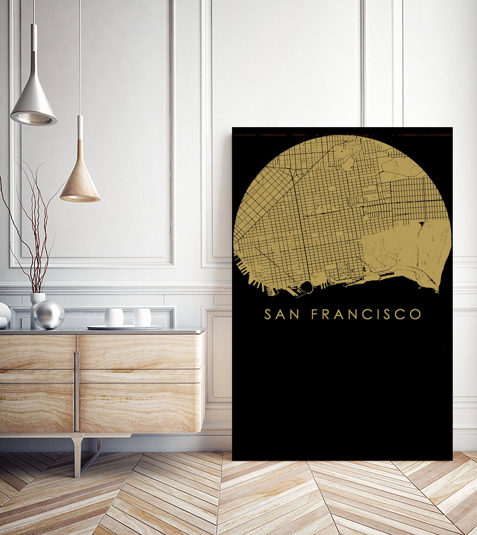 San Francisco city map gold by Javier Ruiz on GIANT ART - brown digital drawing