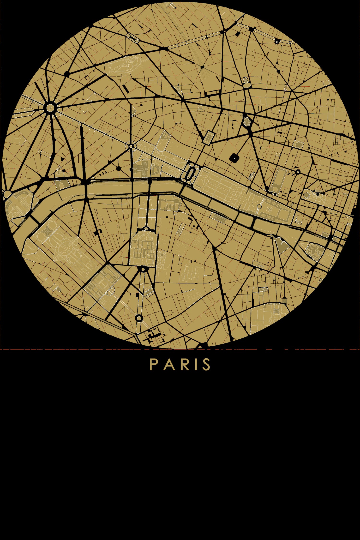 Paris city map gold by Javier Ruiz on GIANT ART - brown digital drawing