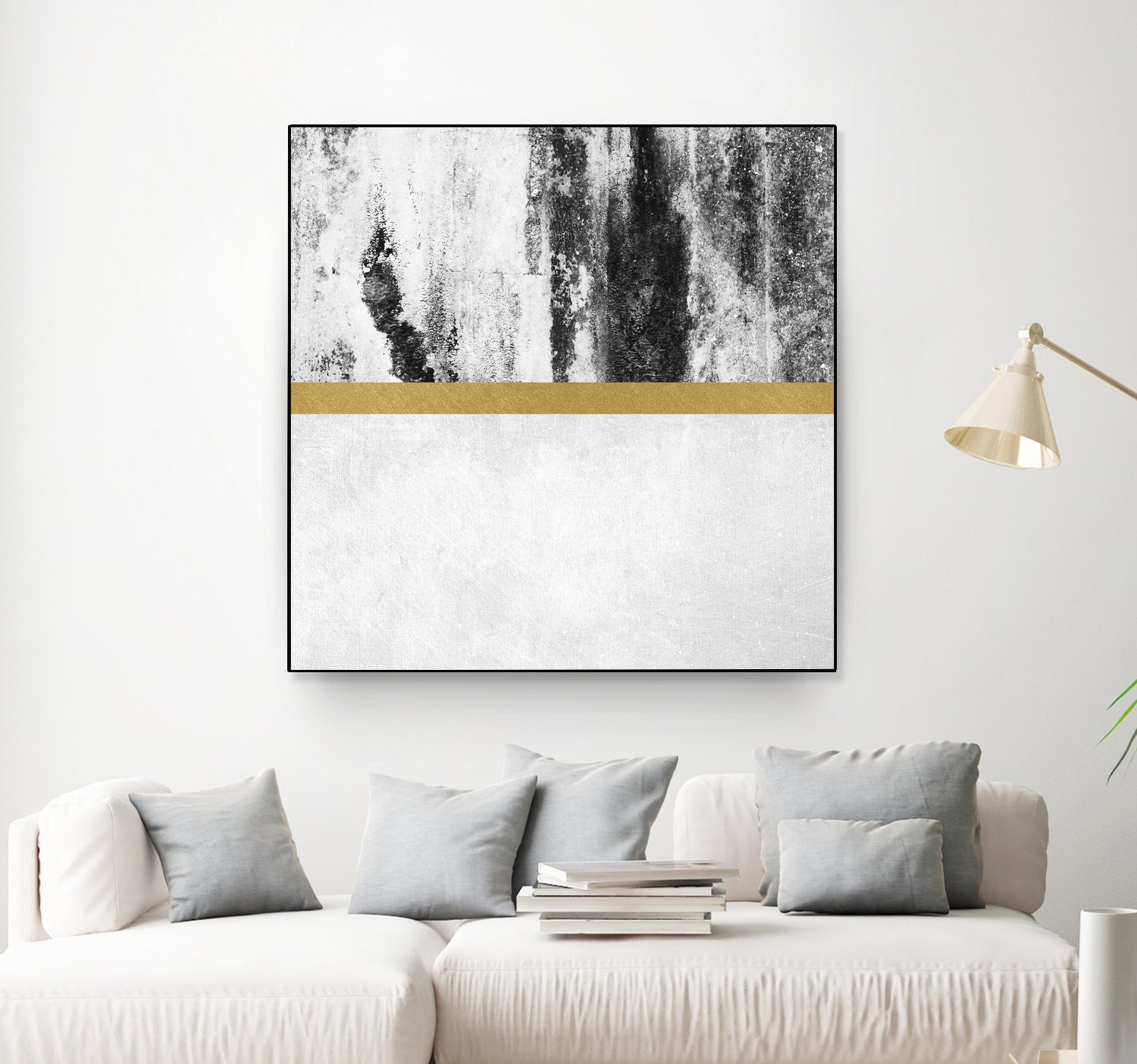 Golden Line / White by Elisabeth Fredriksson on GIANT ART - gray digital painting