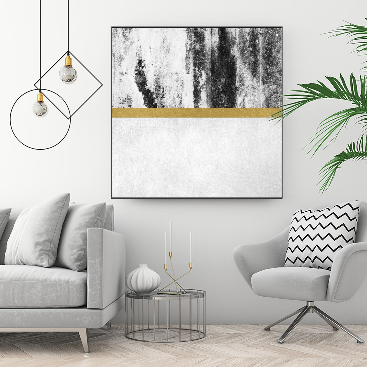 Golden Line / White by Elisabeth Fredriksson on GIANT ART - gray digital painting