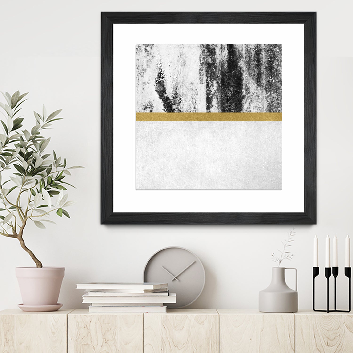 Golden Line / White by Elisabeth Fredriksson on GIANT ART - gray digital painting