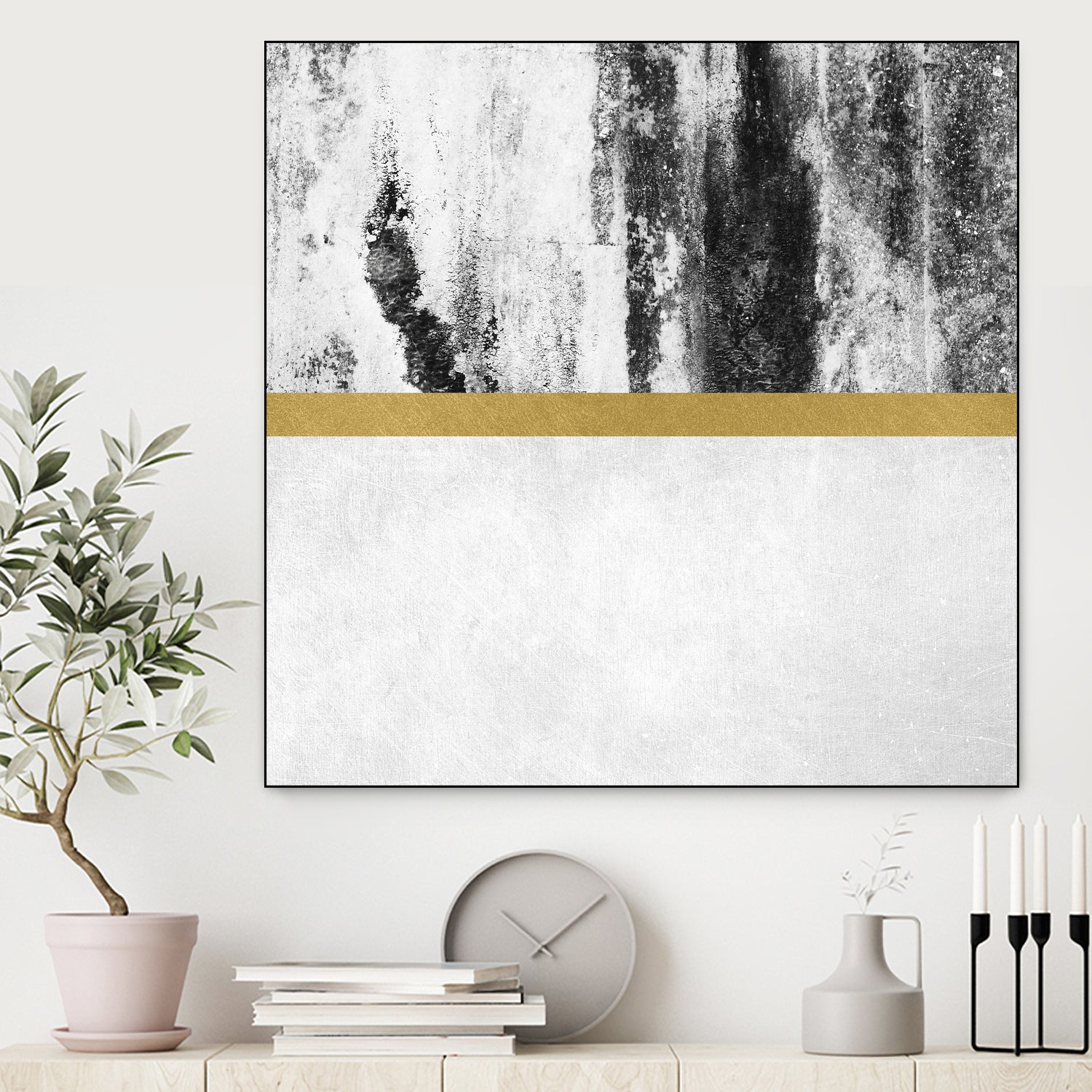 Golden Line / White by Elisabeth Fredriksson on GIANT ART - gray digital painting