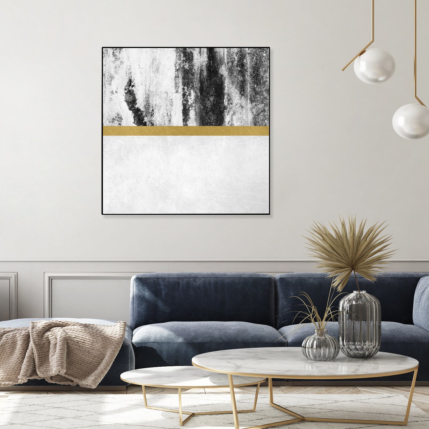 Golden Line / White by Elisabeth Fredriksson on GIANT ART - gray digital painting