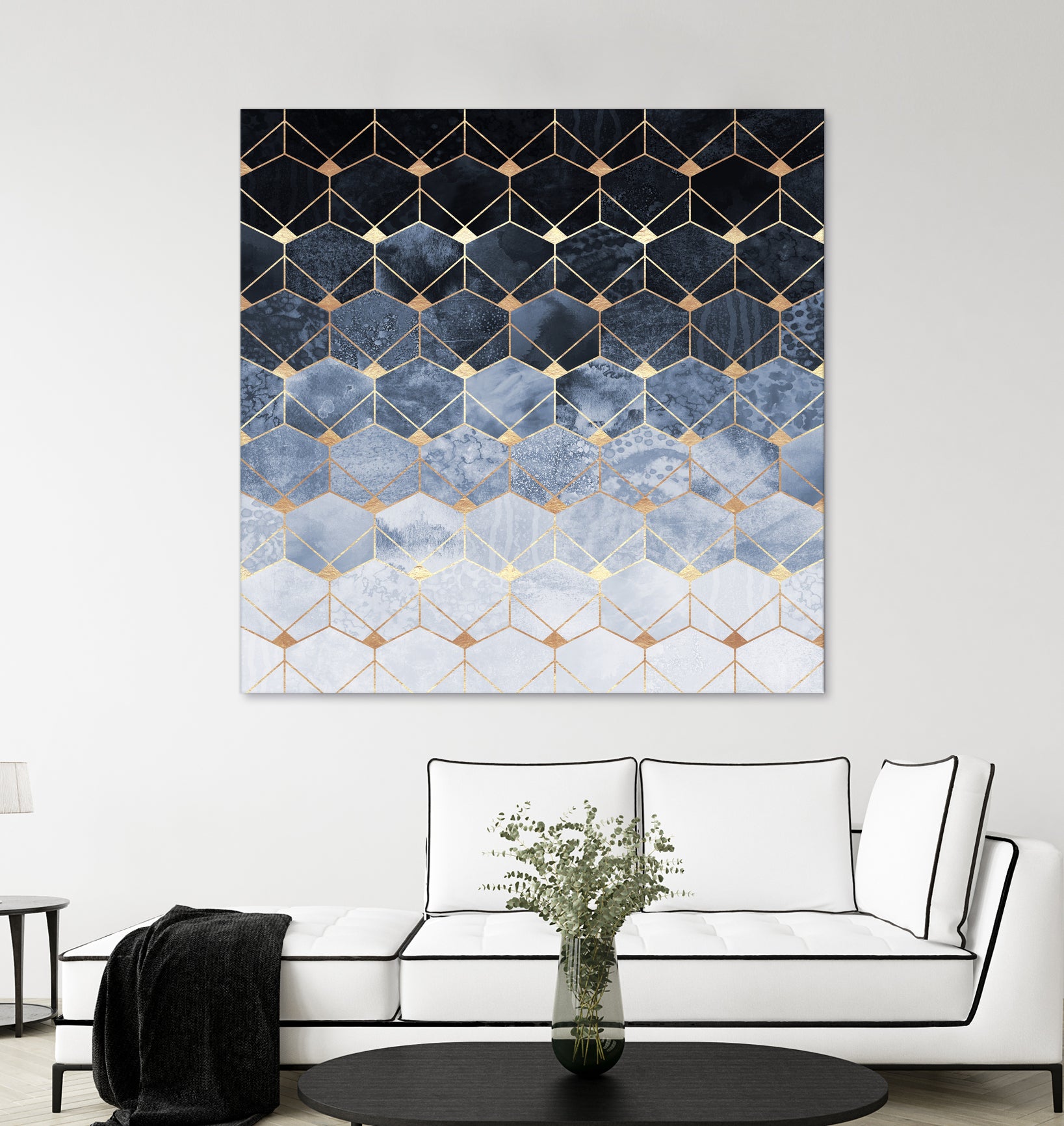 Blue hexagons and diamonds by Elisabeth Fredriksson on GIANT ART - blue digital painting