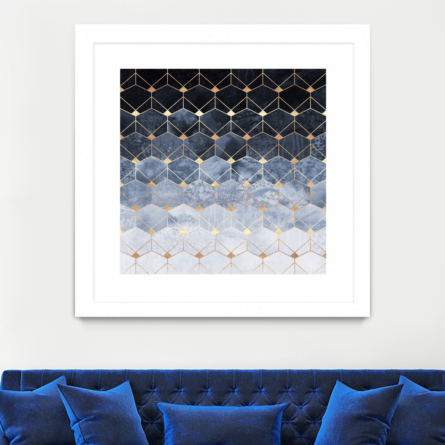 Blue hexagons and diamonds by Elisabeth Fredriksson on GIANT ART - blue digital painting