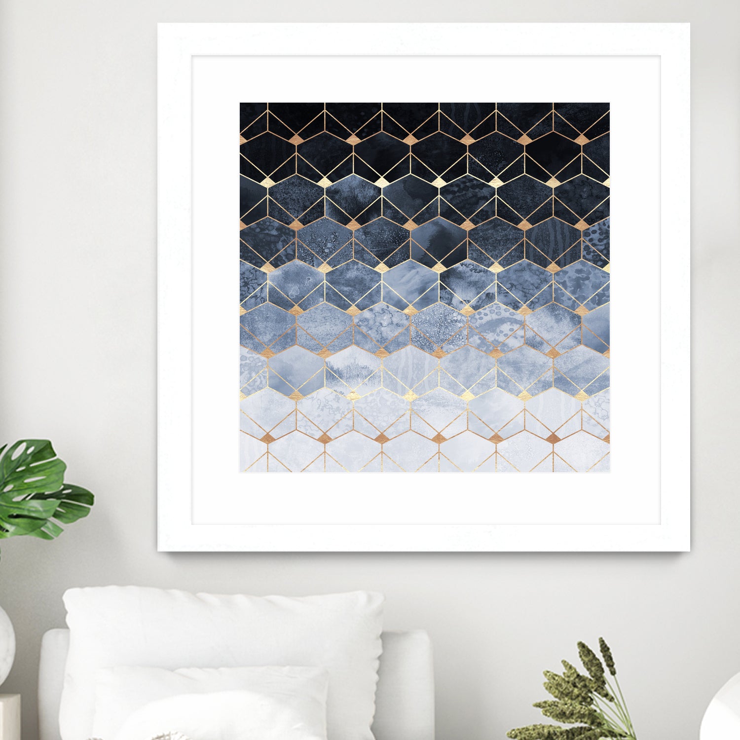 Blue hexagons and diamonds by Elisabeth Fredriksson on GIANT ART - blue digital painting