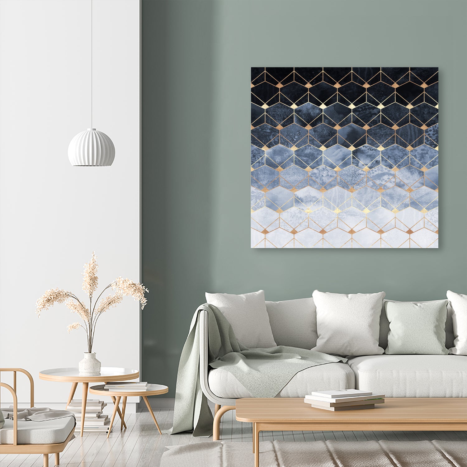 Blue hexagons and diamonds by Elisabeth Fredriksson on GIANT ART - blue digital painting