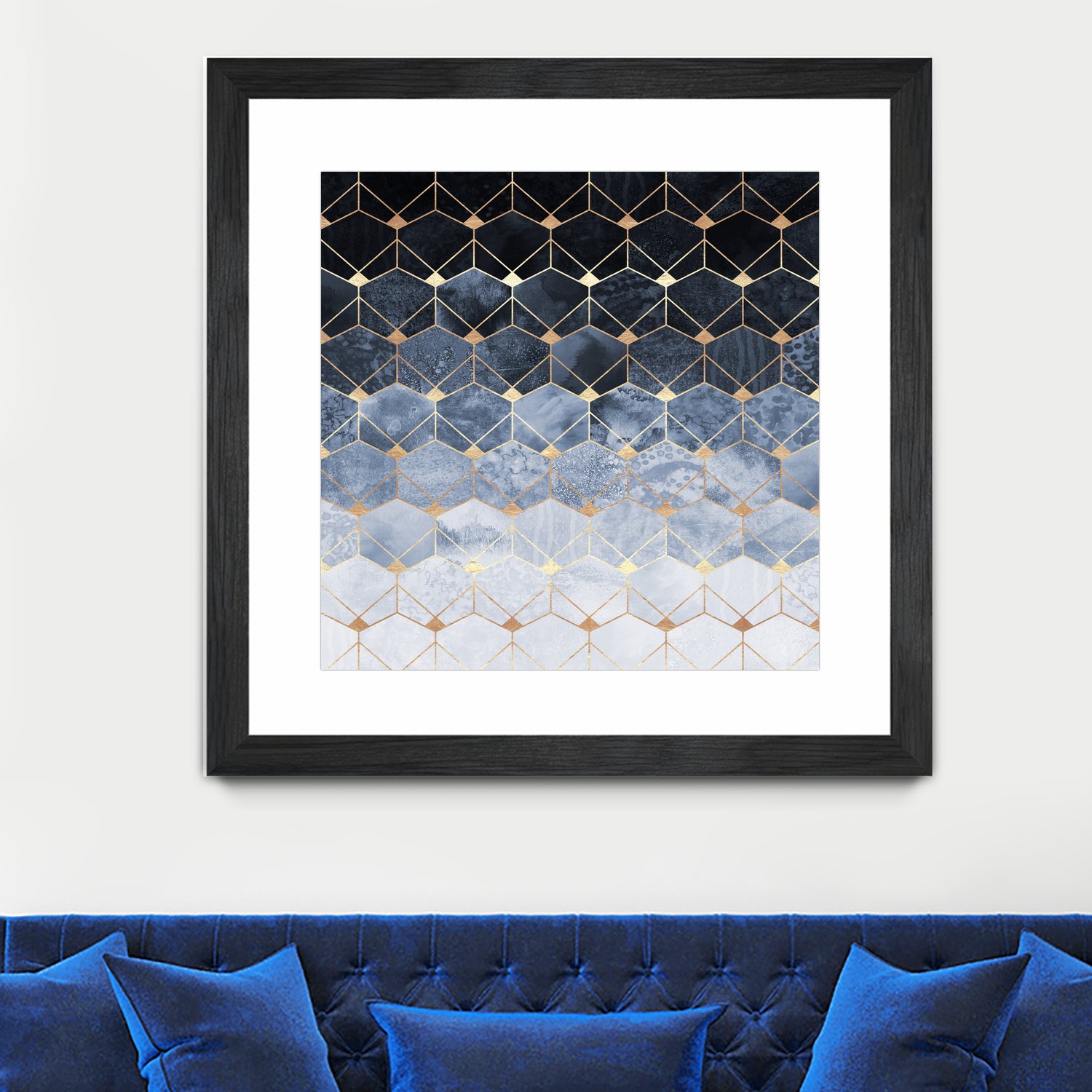 Blue hexagons and diamonds by Elisabeth Fredriksson on GIANT ART - blue digital painting