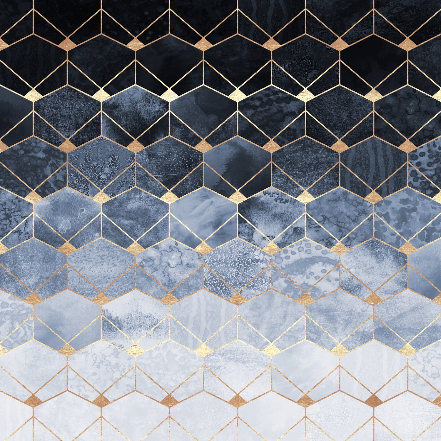 Blue hexagons and diamonds by Elisabeth Fredriksson on GIANT ART - blue digital painting