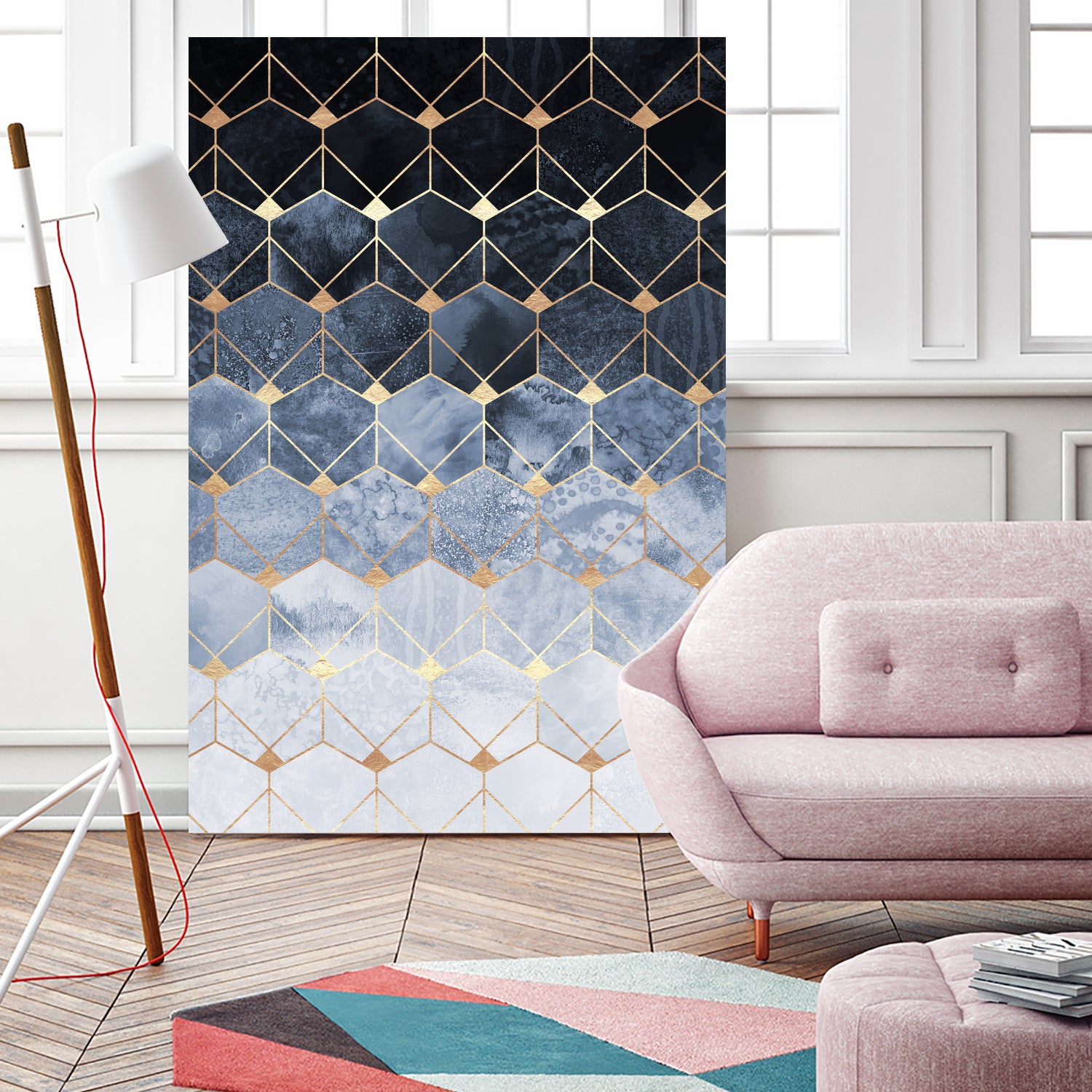 Blue hexagons and diamonds by Elisabeth Fredriksson on GIANT ART - blue digital painting