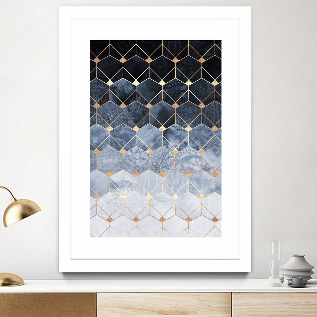 Blue hexagons and diamonds by Elisabeth Fredriksson on GIANT ART - blue digital painting