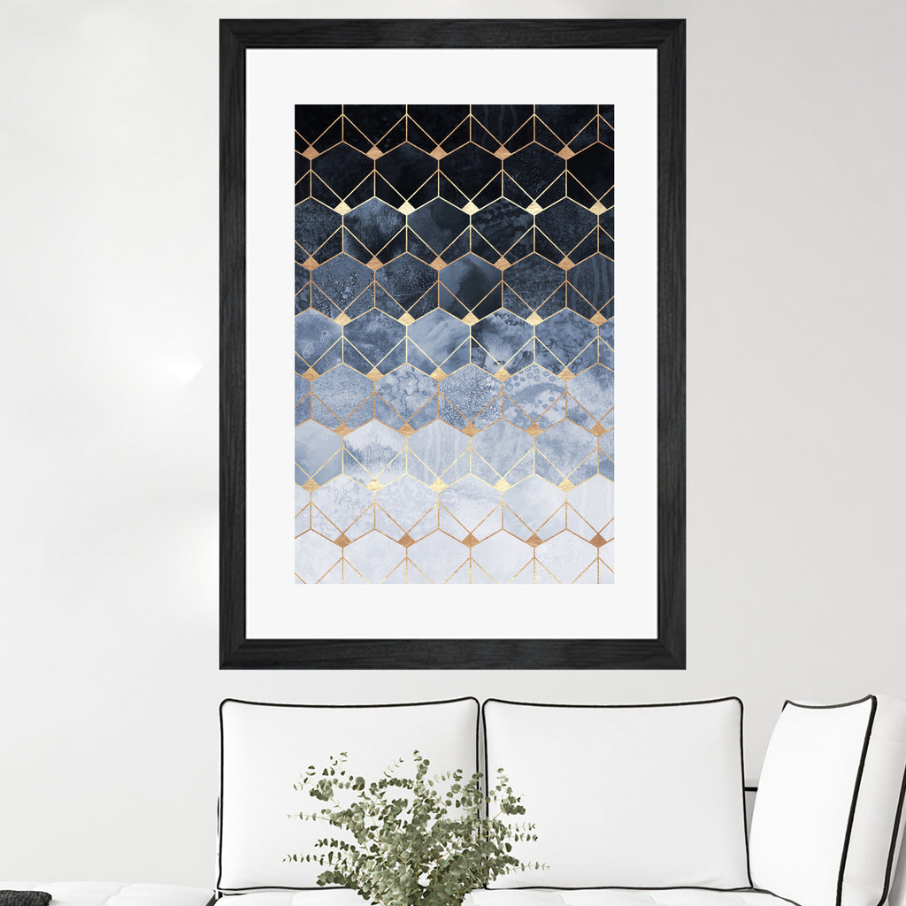 Blue hexagons and diamonds by Elisabeth Fredriksson on GIANT ART - blue digital painting