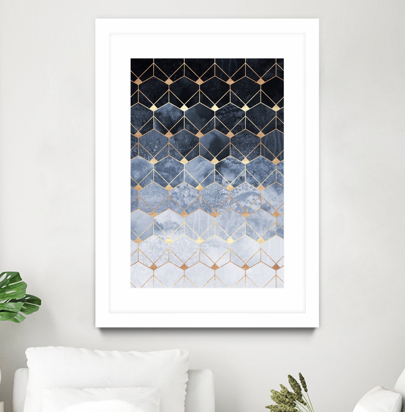 Blue hexagons and diamonds by Elisabeth Fredriksson on GIANT ART - blue digital painting