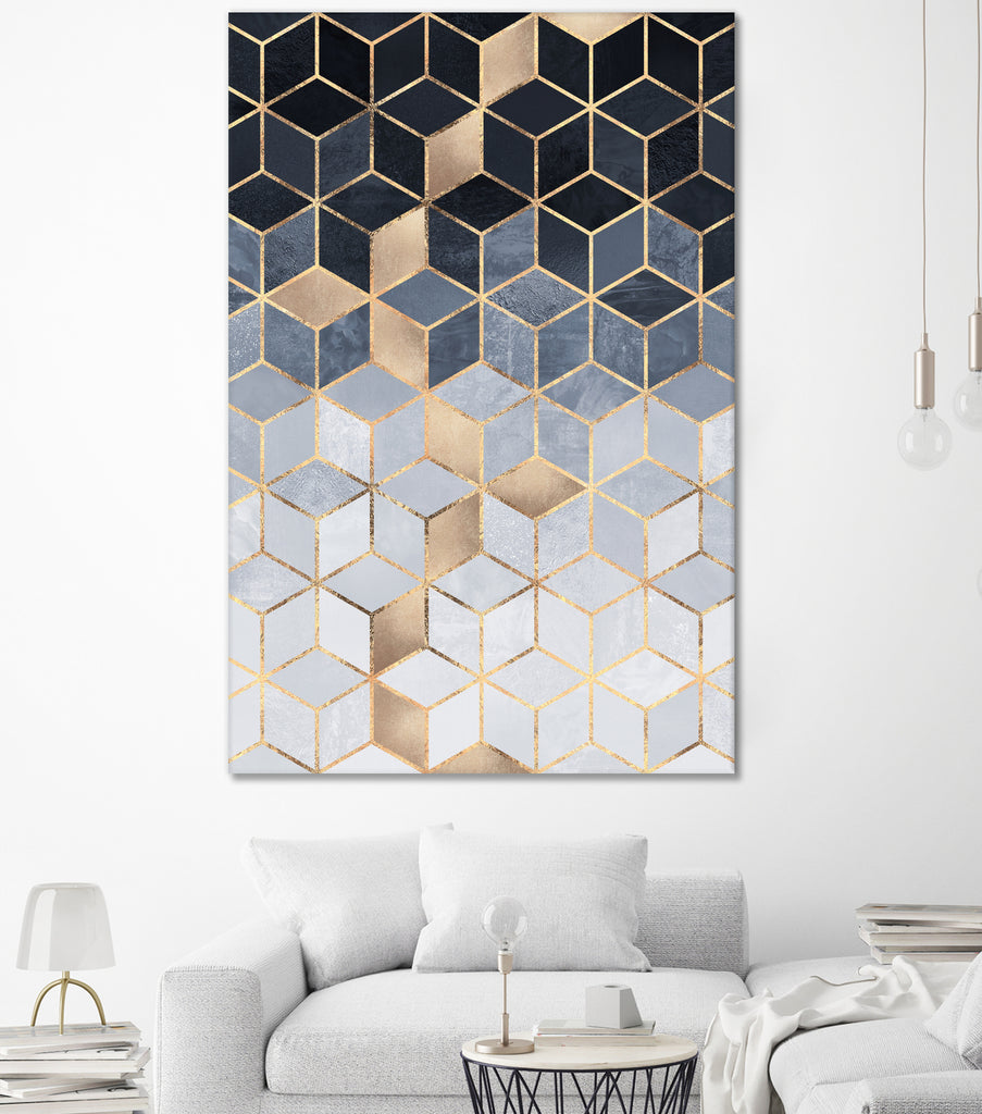 Soft Blue Gradient Cubes by Elisabeth Fredriksson on GIANT ART - blue digital painting