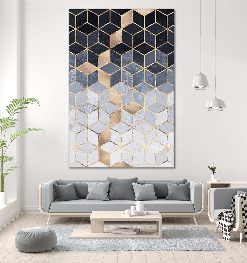 Soft Blue Gradient Cubes by Elisabeth Fredriksson on GIANT ART - blue digital painting