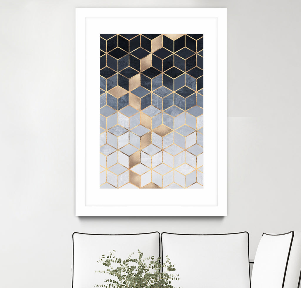 Soft Blue Gradient Cubes by Elisabeth Fredriksson on GIANT ART - blue digital painting