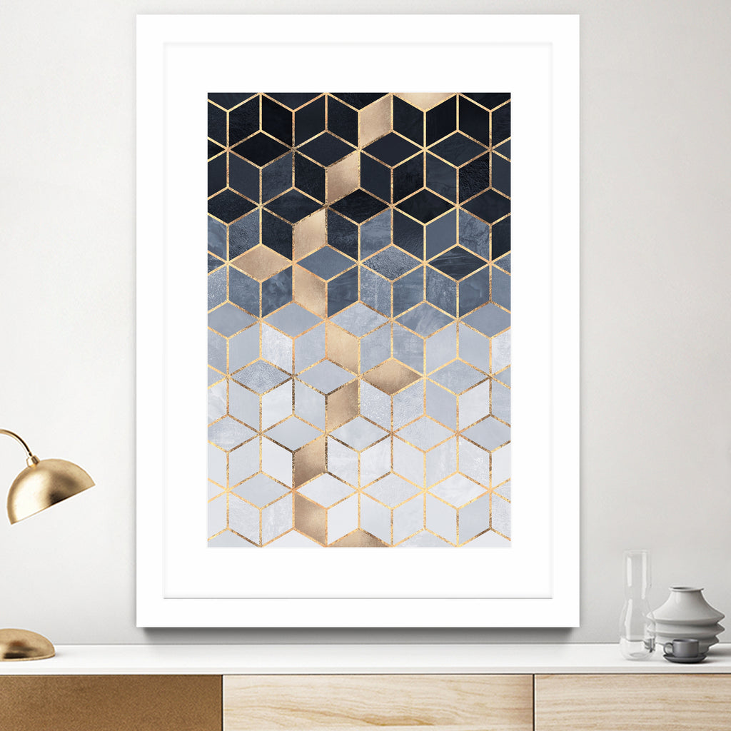 Soft Blue Gradient Cubes by Elisabeth Fredriksson on GIANT ART - blue digital painting