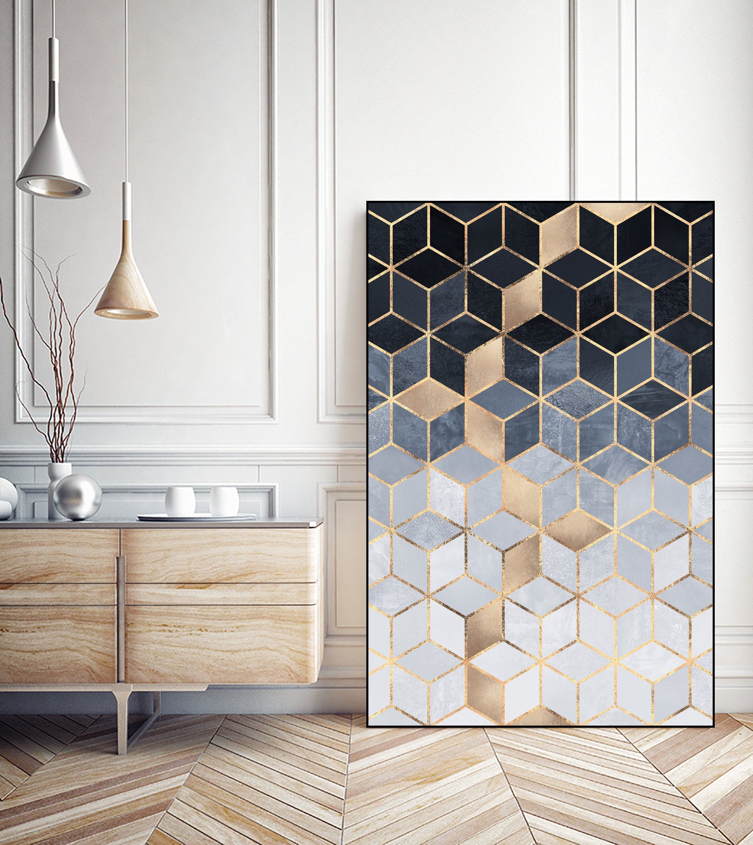 Soft Blue Gradient Cubes by Elisabeth Fredriksson on GIANT ART - blue digital painting