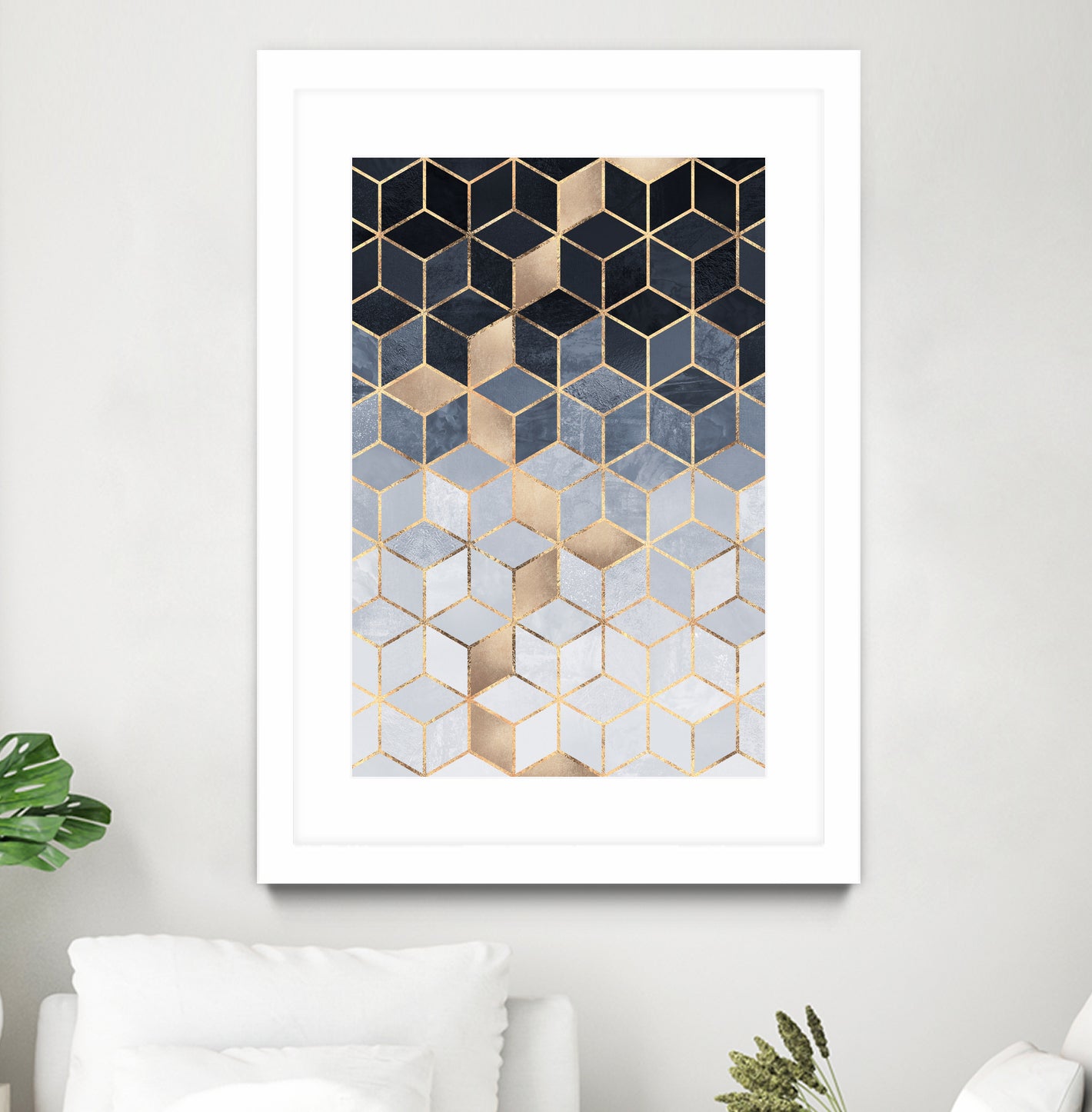 Soft Blue Gradient Cubes by Elisabeth Fredriksson on GIANT ART - blue digital painting