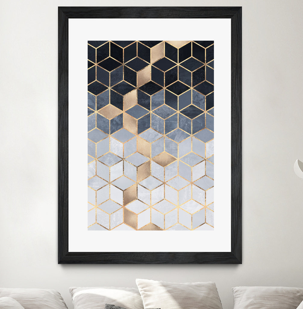 Soft Blue Gradient Cubes by Elisabeth Fredriksson on GIANT ART - blue digital painting