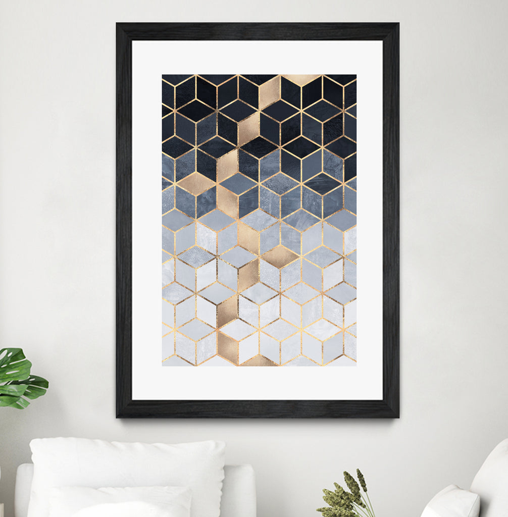 Soft Blue Gradient Cubes by Elisabeth Fredriksson on GIANT ART - blue digital painting