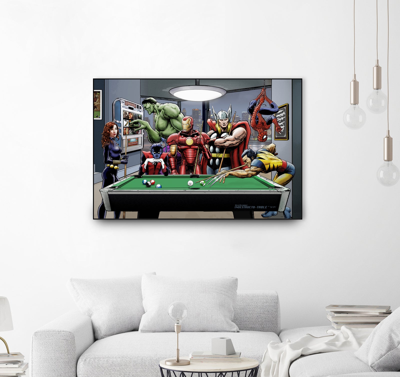 Afterhours: Marvel Superheroes Relax Playing Pool by Dan Avenell on GIANT ART - green digital painting