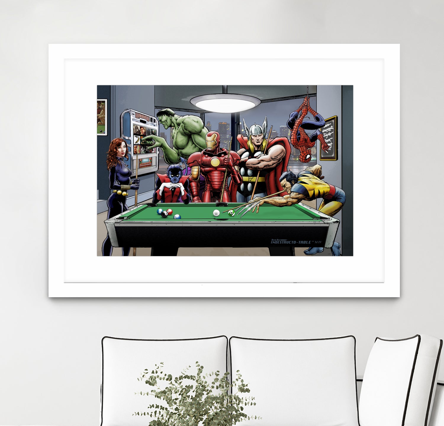 Afterhours: Marvel Superheroes Relax Playing Pool by Dan Avenell on GIANT ART - green digital painting