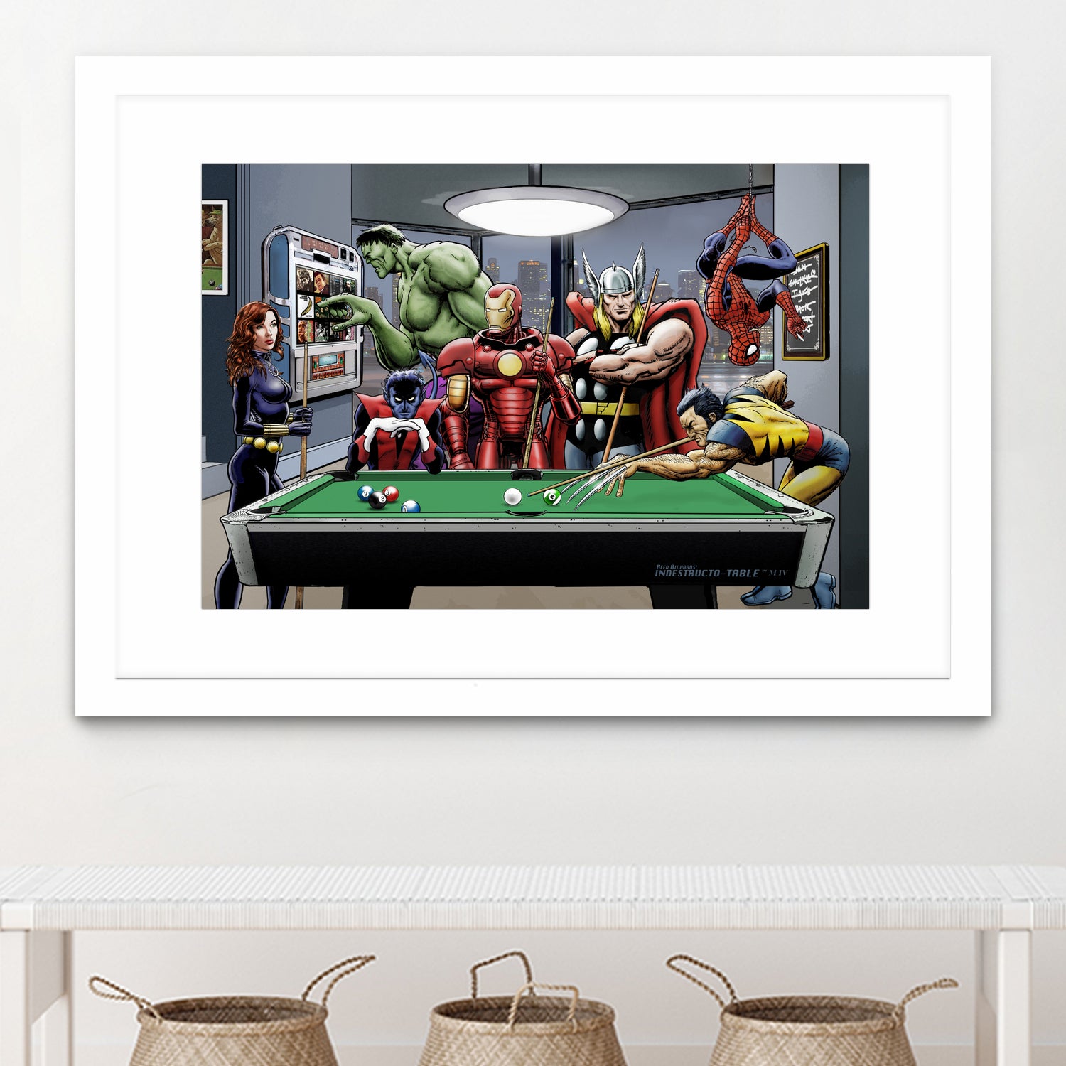 Afterhours: Marvel Superheroes Relax Playing Pool by Dan Avenell on GIANT ART - green digital painting