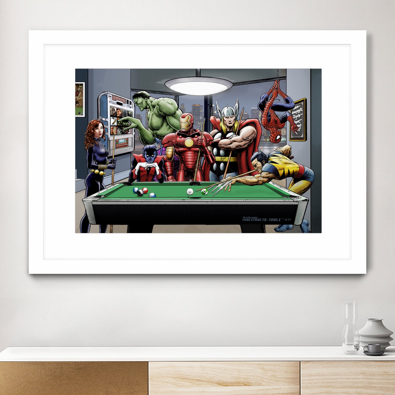 Afterhours: Marvel Superheroes Relax Playing Pool by Dan Avenell on GIANT ART - green digital painting