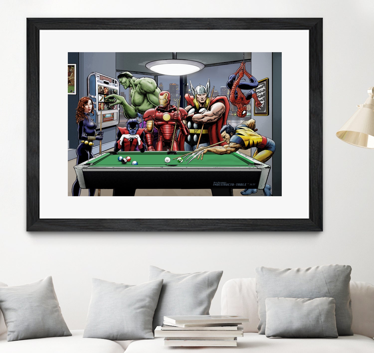 Afterhours: Marvel Superheroes Relax Playing Pool by Dan Avenell on GIANT ART - green digital painting