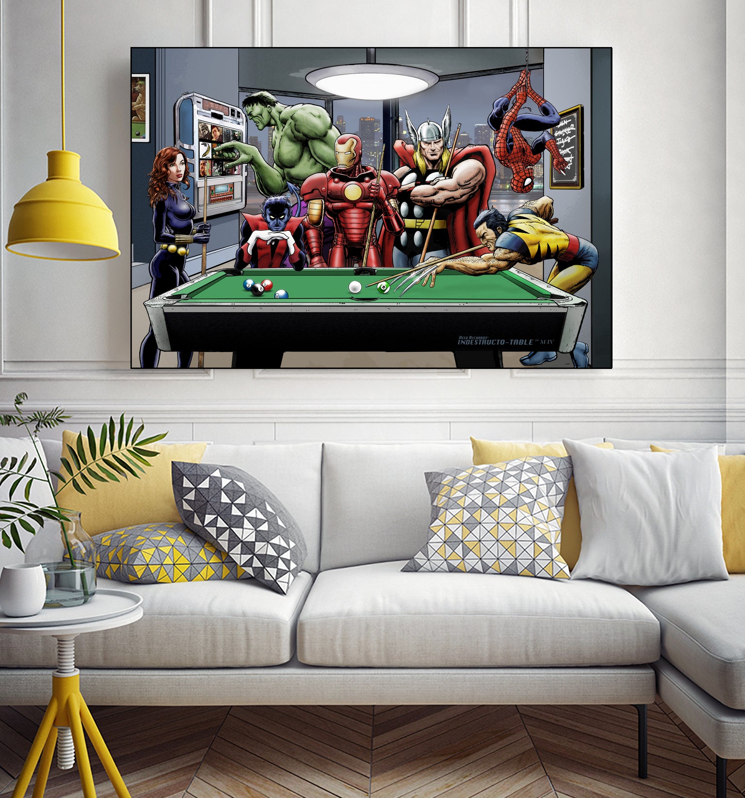 Afterhours: Marvel Superheroes Relax Playing Pool by Dan Avenell on GIANT ART - green digital painting