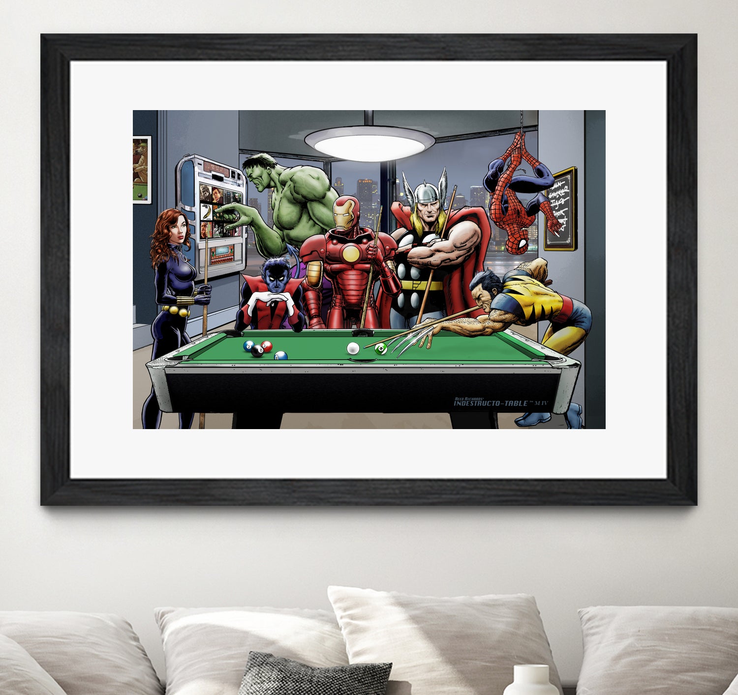 Afterhours: Marvel Superheroes Relax Playing Pool by Dan Avenell on GIANT ART - green digital painting