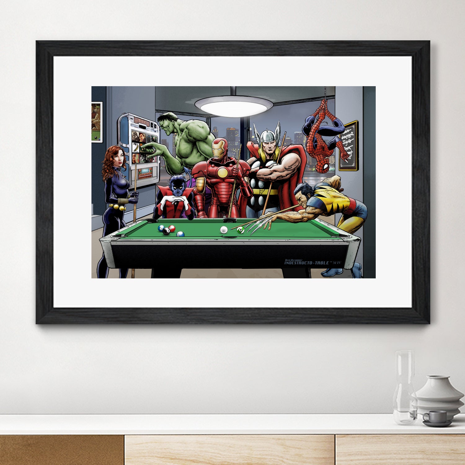 Afterhours: Marvel Superheroes Relax Playing Pool by Dan Avenell on GIANT ART - green digital painting