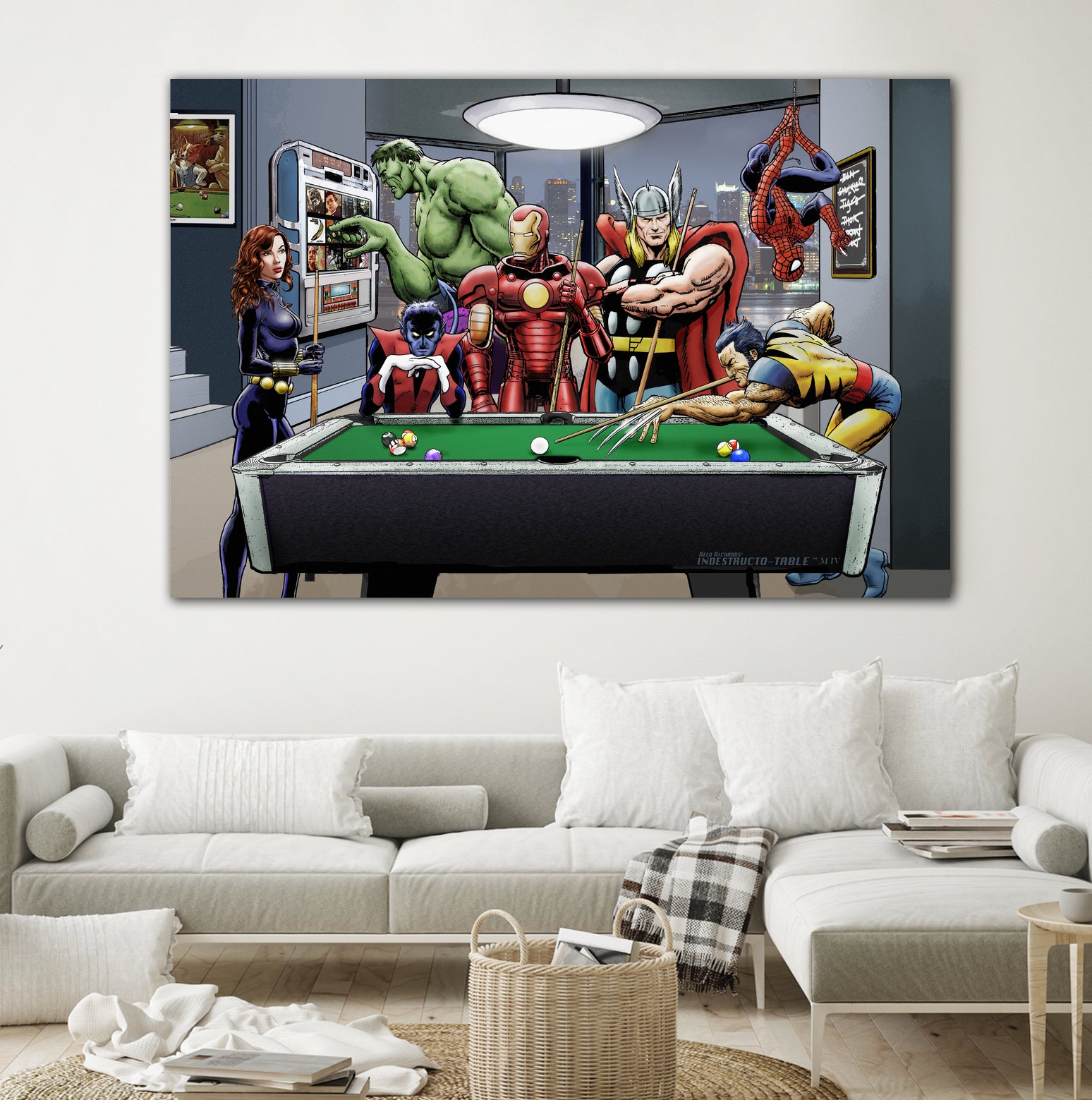 Afterhours: Marvel Superheroes Relax Playing Pool by Dan Avenell on GIANT ART - green digital painting