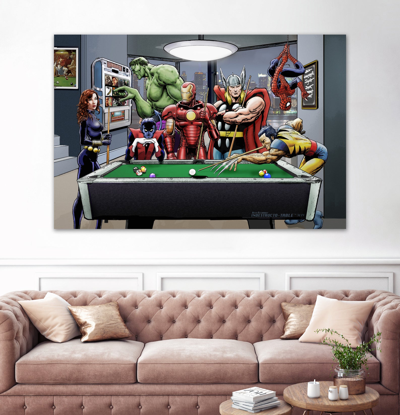 Afterhours: Marvel Superheroes Relax Playing Pool by Dan Avenell on GIANT ART - green digital painting