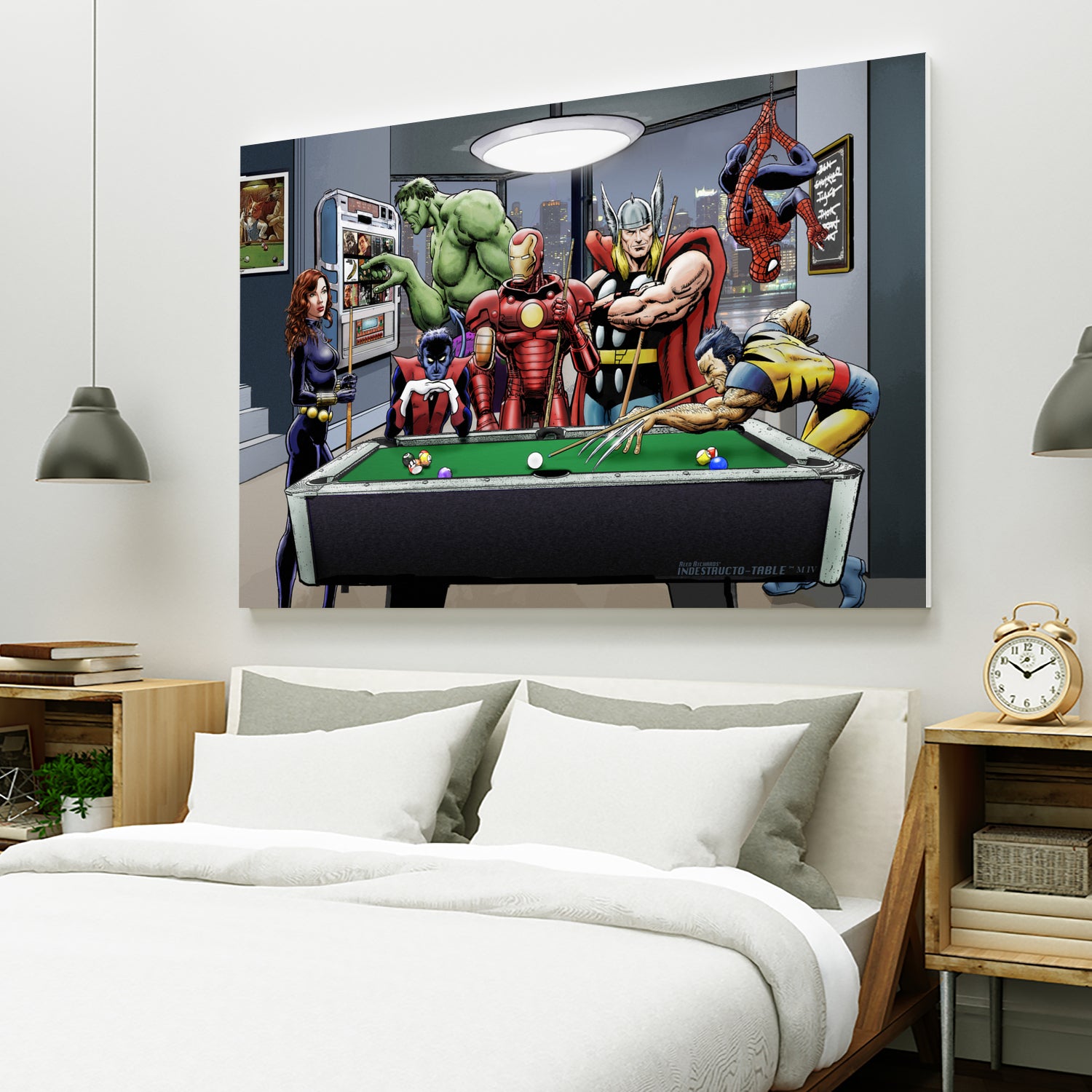 Afterhours: Marvel Superheroes Relax Playing Pool by Dan Avenell on GIANT ART - green digital painting