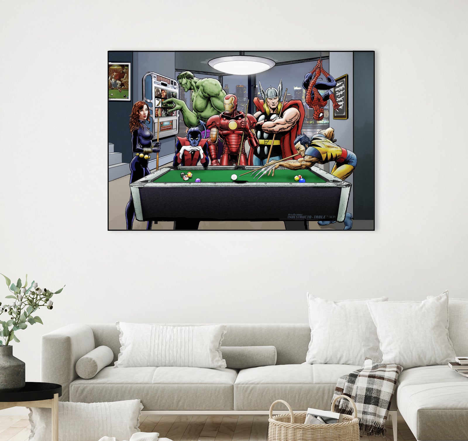 Afterhours: Marvel Superheroes Relax Playing Pool by Dan Avenell on GIANT ART - green digital painting