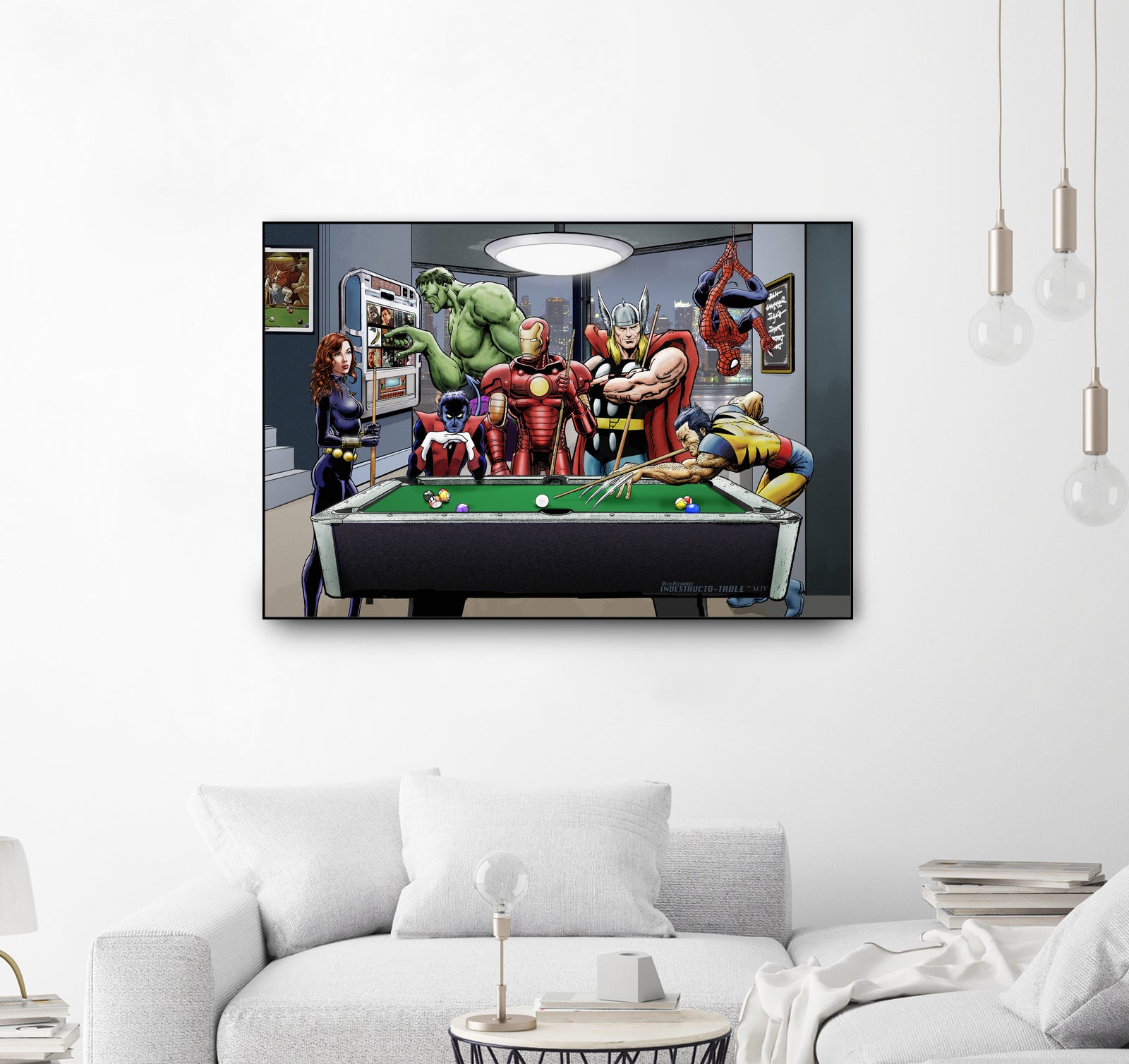 Afterhours: Marvel Superheroes Relax Playing Pool by Dan Avenell on GIANT ART - green digital painting